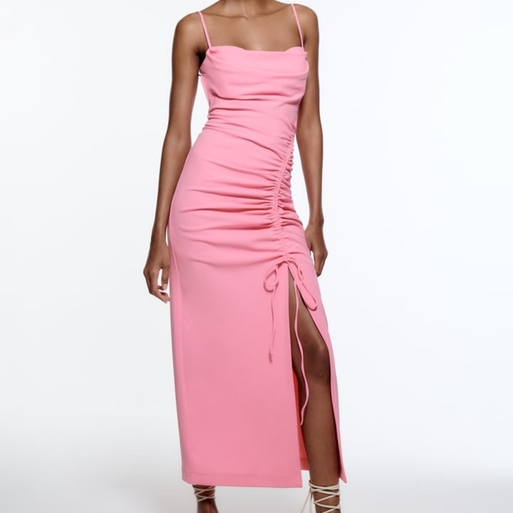 ZARA Pink draped midi dress